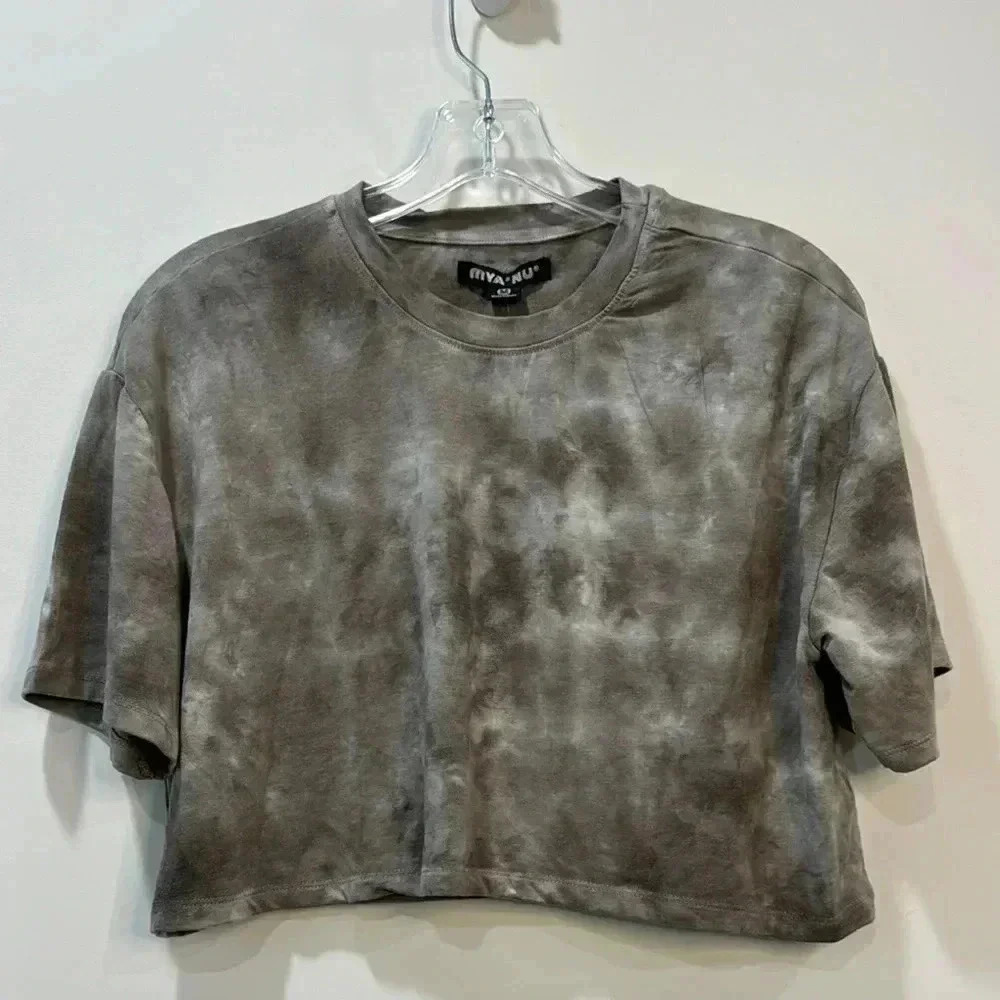 MYA & NU Women's Gray Short Sleeve Crop Top Size M